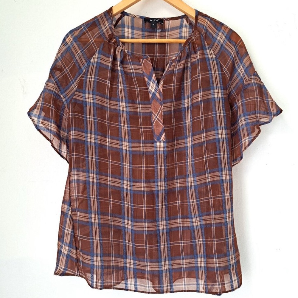⭐️AUW Top Sheer Plaid size Small NWOT